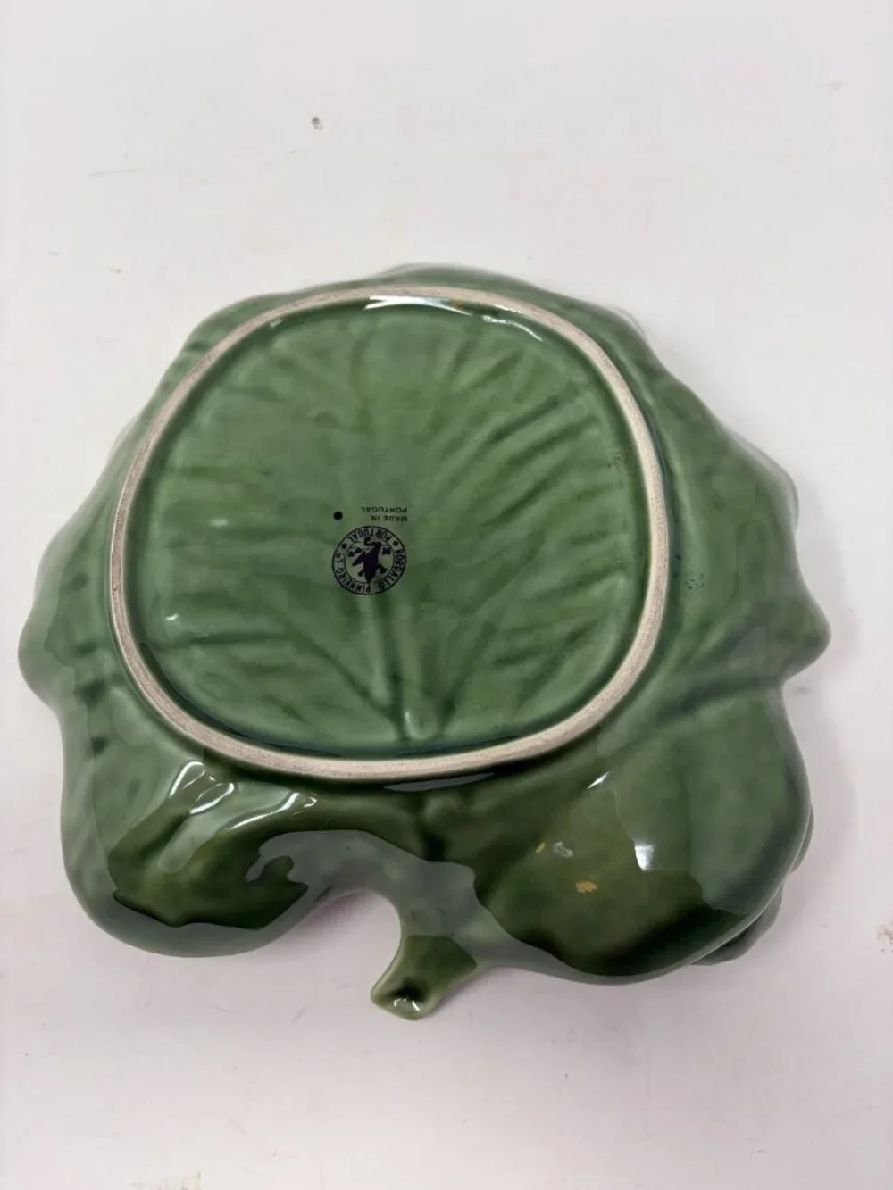 Bordallo Pinheiro cabbage leaf dish chips and dip Portugal green majolica